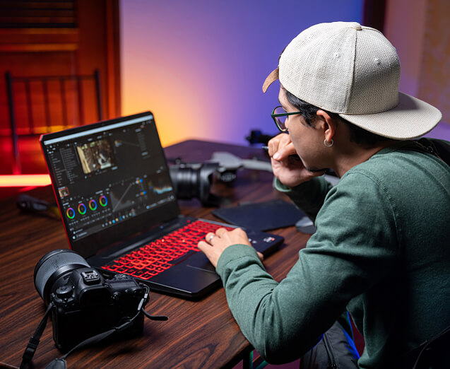 Editor working on video production and film making.