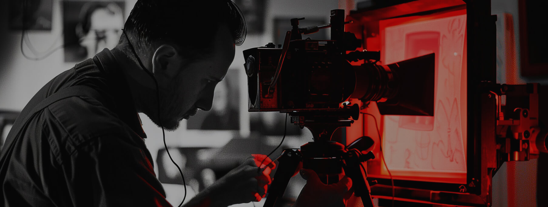 Cinematographer operating a professional camera on set.